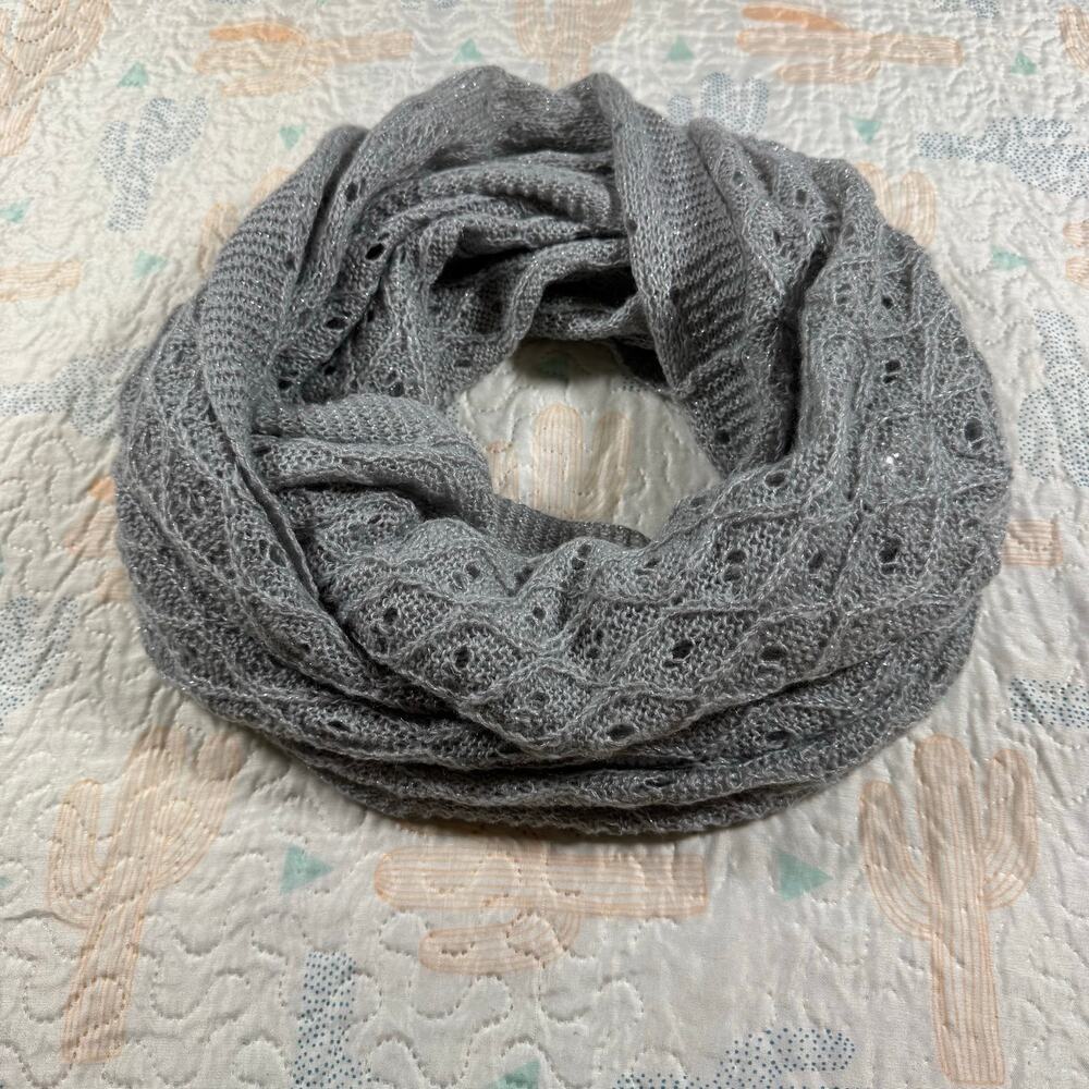 Gray Knit Infinity Scarf Lightweight Open Knit Loop Scarf Cozy